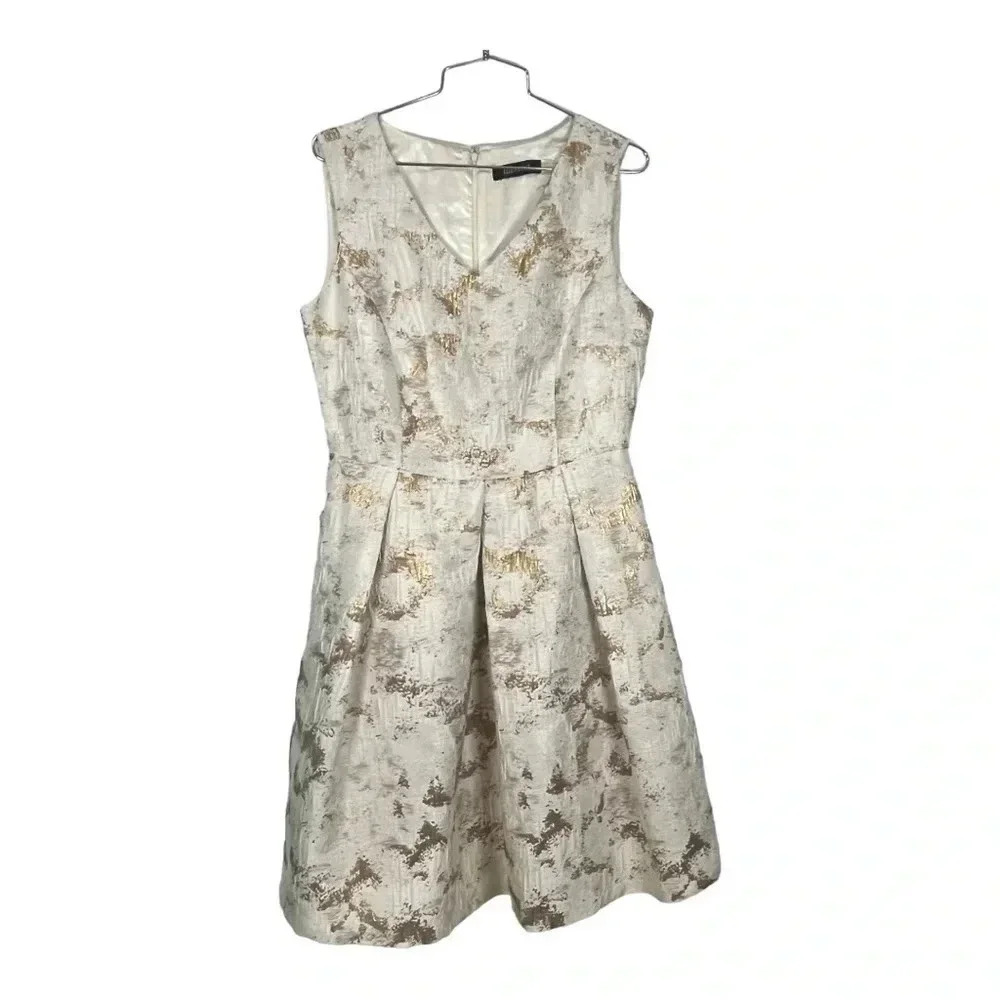Ellen Tracy Metallic Jacquard Fit & Flare Dress Textured Women Size 8